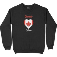 Cix Ottava Canada Bayraklı Kalpli Siyah Sweatshirt