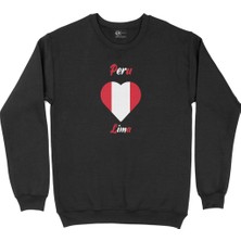 Cix Lima Peru Bayraklı Kalpli Siyah Sweatshirt