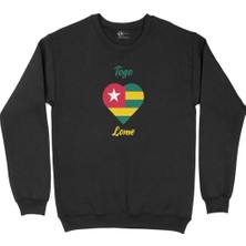 Cix Lome Togo Bayraklı Kalpli Siyah Sweatshirt
