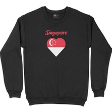 Cix Singapur Bayraklı Kalpli Siyah Sweatshirt