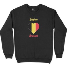 Cix Brüksel Belçika Bayraklı Kalpli Siyah Sweatshirt