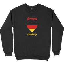 Cix Hamburg Almanya  Bayraklı Kalpli Siyah Sweatshirt