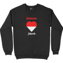Cix Jakarta Endonezya Bayraklı Kalpli Siyah Sweatshirt
