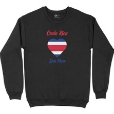 Cix San Hose Kosta Rika Bayraklı Kalpli Siyah Sweatshirt
