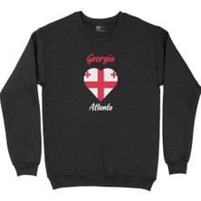 Cix Atlanta Gürcistan Bayraklı Kalpli Siyah Sweatshirt