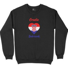 Cix Dubrovnik Hırvatistan Bayraklı Kalpli Siyah Sweatshirt