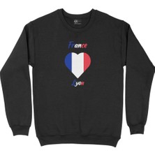 Cix Lyon Fransa Bayraklı Kalpli Siyah Sweatshirt