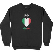 Cix Bolonya Italya Bayraklı Kalpli Siyah Sweatshirt