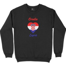 Cix Zagreb Hırvatistan Bayraklı Kalpli Siyah Sweatshirt