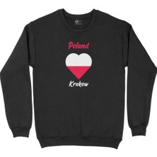 Cix Krakow Polonya Bayraklı Kalpli Siyah Sweatshirt