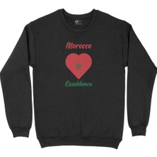 Cix Kazablanka Fas Bayraklı Kalpli Siyah Sweatshirt