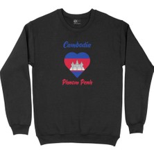 Cix Phnom Penh Kamboçya Bayraklı Kalpli Siyah Sweatshirt