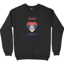 Cix Belgrade Sırbistan Bayraklı Kalpli Siyah Sweatshirt