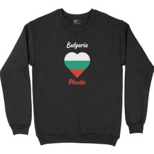 Cix Plovdiv Bulgaristan Bayraklı Kalpli Siyah Sweatshirt