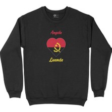 Cix Luanda Angola  Bayraklı Kalpli Siyah Sweatshirt