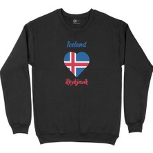 Cix Reykjavik Izlanda Bayraklı Kalpli Siyah Sweatshirt