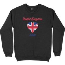 Cix Leeds Ingiltere Bayraklı Kalpli Siyah Sweatshirt