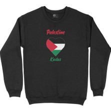 Cix Kudüs Filistin Bayraklı Kalpli Siyah Sweatshirt