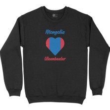 Cix Ulan Batur Moğolistan Bayraklı Kalpli Siyah Sweatshirt
