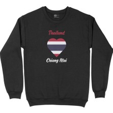 Cix Chiang Mai Tayland Bayraklı Kalpli Siyah Sweatshirt