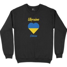 Cix Odessa Ukrayna Bayraklı Kalpli Siyah Sweatshirt