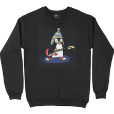 Cix Şapkalı Gitarcı Rocker Penguen Siyah Sweatshirt
