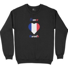 Cix Marsilya Fransa Bayraklı Kalpli Siyah Sweatshirt