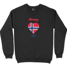 Cix Oslo Norveç Bayraklı Kalpli Siyah Sweatshirt