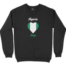 Cix Abuja Nijerya Bayraklı Kalpli Siyah Sweatshirt