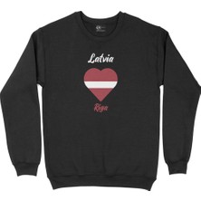 Cix Riga Letonya Bayraklı Kalpli Siyah Sweatshirt