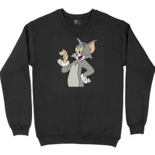 Cix Tom Jerry Kedi Fare Siyah Sweatshirt