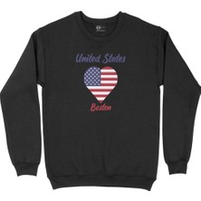 Cix Boston Amerika Bayraklı Kalpli Siyah Sweatshirt