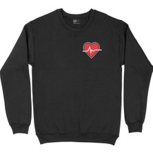 Cix Kalp Ritim Tasarım Siyah Sweatshirt