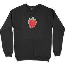 Cix Çilekli Tasarım Siyah Sweatshirt