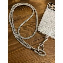 Trend Case Swarovski Taşlı Janjanlı Silver Gümüş Telefon Boyun Askısı Gümüş Taşlı Boyun Ipi