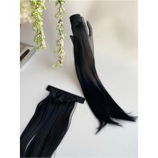 Akolife Fiber Isıya Dayanıklı Koyu Siyah At Kuyruğu Postiş Kaynak Takma Saç