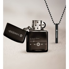 BK Kişiye Özel Spotify Barkodlu Siyah Benzinli Çakmak ve Çubuk Bar Kolye-1