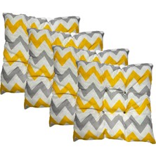 Vip Home Concept Dekoratif Pofidik Puf Sandalye Minderi  Kare 35X35X7 Cm-Sarı Gri Zikzak(4 Adet)