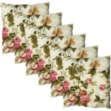 Vip Home Concept Dekoratif Pofidik Puf Sandalye Minderi  Kare 35X35X7 Cm-Ingiliz Gülü(6 Adet)