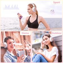 Happy World Shopping Rgb Kablosuz Kulaklık Sevimli Kedi Mic ile Bluetooth Kulaklık Taşınabilir Stereo Müzik iPhone iPad Kız Hediye Için Katlanabilir Gürültü Önleyici Kulaklık (Yurt Dışından)