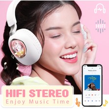 Happy World Shopping Rgb Kablosuz Kulaklık Sevimli Kedi Mic ile Bluetooth Kulaklık Taşınabilir Stereo Müzik iPhone iPad Kız Hediye Için Katlanabilir Gürültü Önleyici Kulaklık (Yurt Dışından)