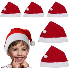 Pandoli Çocuk Bebek Uyumlu Polar Kumaş Noel Baba Şapkası 6 Adet Yılbaşı Şapkası