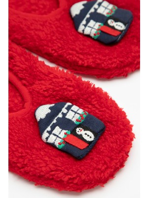 Penti Kırmızı Kız Çocuk Yeni Yıl Ev Desenli Patik Çorap