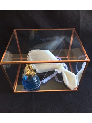Güven Cam Sandık Damat Bohçası Zincir Detaylı Fanus 25X20X18 cm