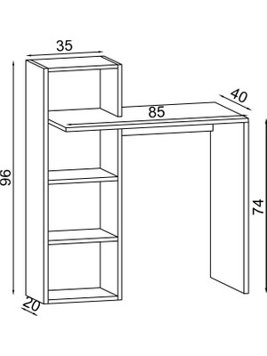 Fly Mobilya Darel Kitaplıklı Çalışma Masası, Safir Meşe Raflı Beyaz Bilgisayar Masası, Ofis Ders Laptop Masası