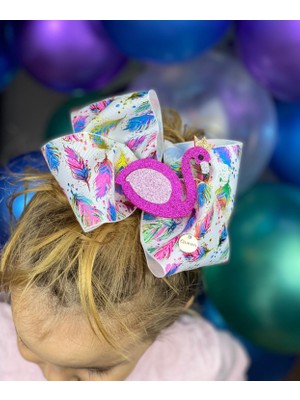 Queen Aksesuar Özel Tasarım Lüks Jojo Siwa Modeli Büyük Fiyonk Toka Metalik Yaprak Desenli Simli Kraliçe Flamingo