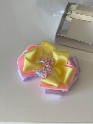 Queen Aksesuar  Saten Unicorn  Yaldızlı Pembe Mor Sarı Fiyonk Toka Anne Kız Çocuk Hediye
