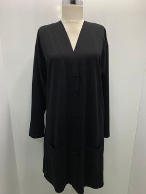 Fresh Moda Kadın Siyah Uzun Düğmeli Cepli Anne Penye Hırka