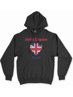 Cix Oxford Ingiltere Bayraklı Kalpli Siyah Sweatshirt Hoodie