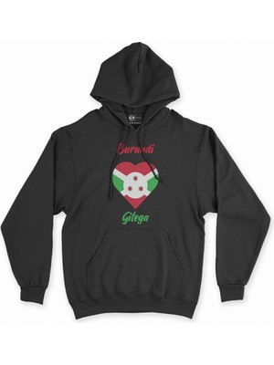 Cix Gitega Burundi Bayraklı Kalpli Siyah Sweatshirt Hoodie